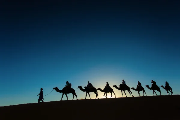 Camel caravane dans le désert Sahara — Photo