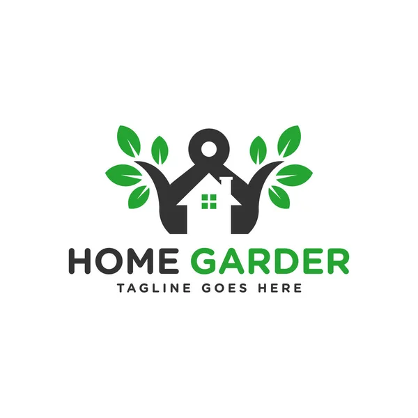 Yeşil Bitki Logosu Tasarımı Evde — Stok Vektör