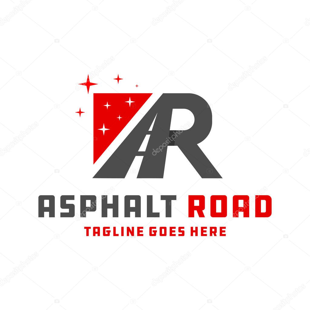 Asphalt road construction logo design with letters AR