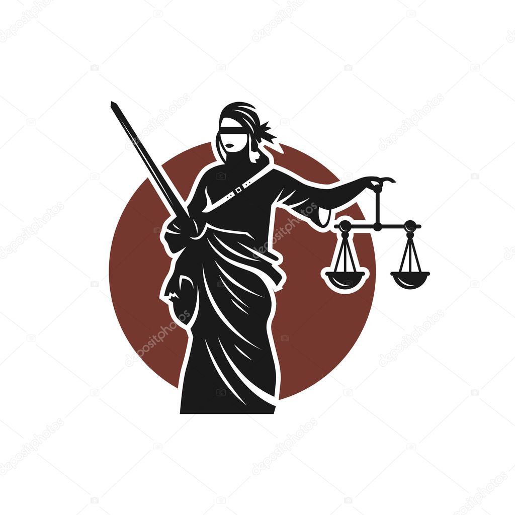 Goddess of justice logo design with sword