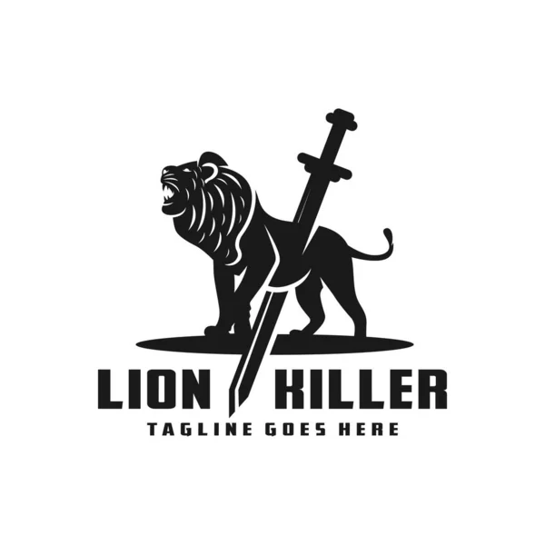 Löwe Killer Illustration Logo Design — Stockvektor
