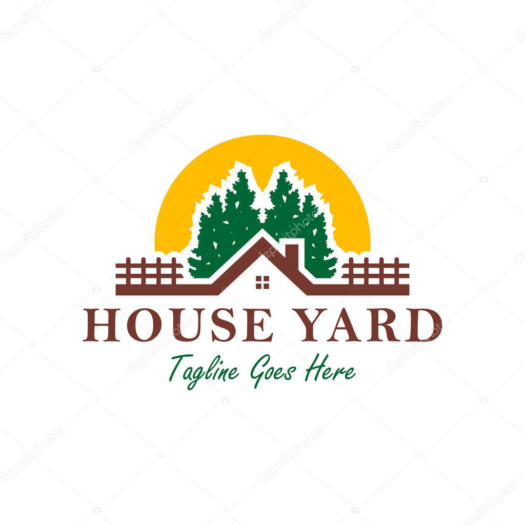 Home yard illustration logo design in the forest