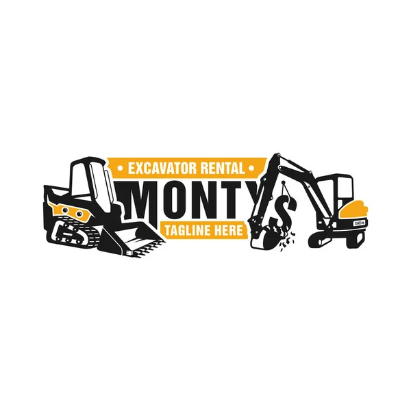 Skid Steer Escavatore Noleggio Illustrazione Logo Design — Vettoriale Stock