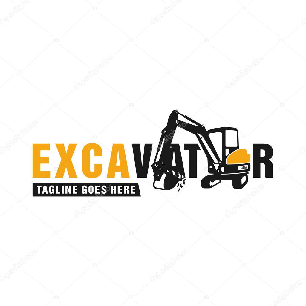 Excavator heavy equipment illustration logo design