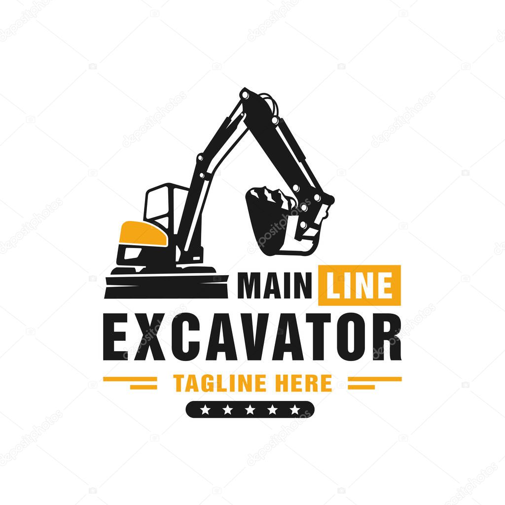 Excavator heavy equipment illustration logo design