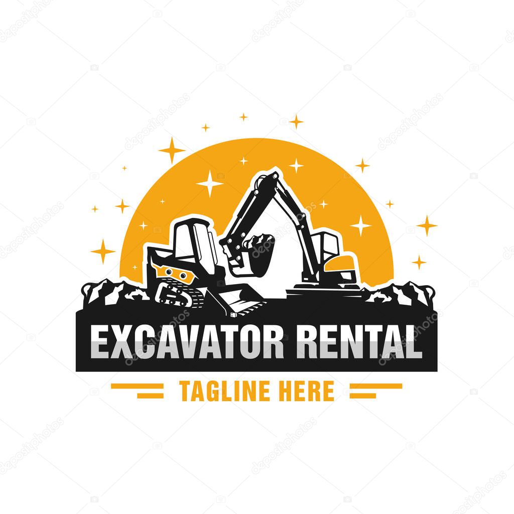Skid steer and excavator rental illustration logo design