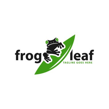 Yaprak üzerinde kurbağa hayvan illüstrasyon logosu tasarımı