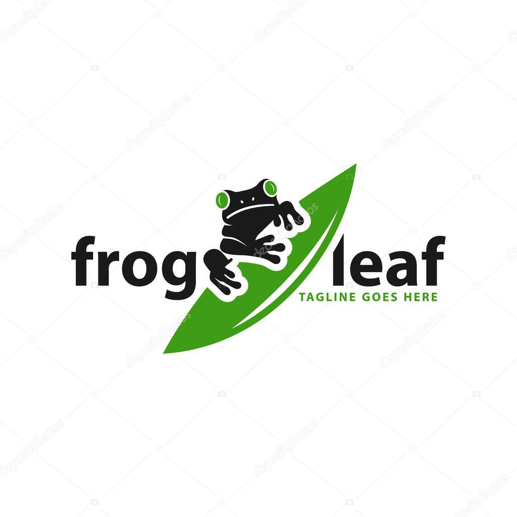 frog animal illustration logo design on leaf