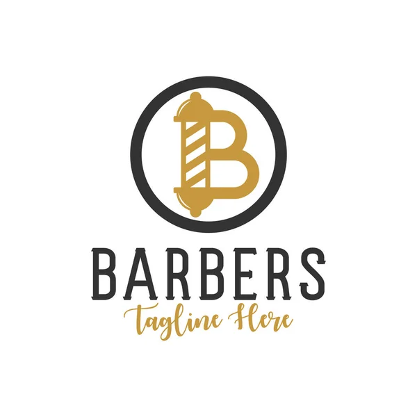Disegno Logo Illustrazione Barbiere Ispirazione Con Lettera — Vettoriale Stock