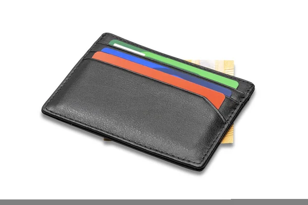 Wallet Man Thin Black Money Credit Cards — Stock Photo, Image