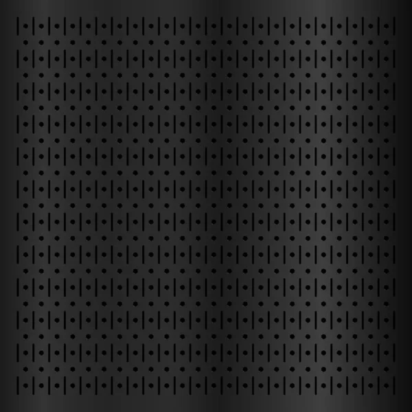 Placa de estanho metálico preto perfurado textura fundo material com padrão de buracos redondos. — Vetor de Stock