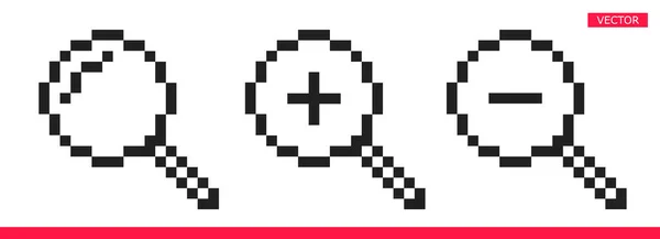 Pixel lupa ícone sinal cursor vetor ilustração conjunto de design de estilo plano. — Vetor de Stock