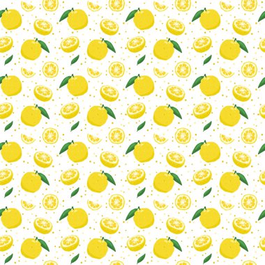 Yuzu Japon Citron meyvesi dikişsiz desenli vektör çizimi beyaz arka planda izole edildi.