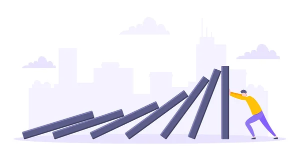 Domino effect or business resilience metaphor vector illustration. — Stock Vector