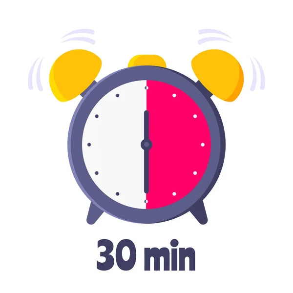 Thirty minutes on analog clock face flat style design vector illustration icon sign isolated on white background. — Stock Vector