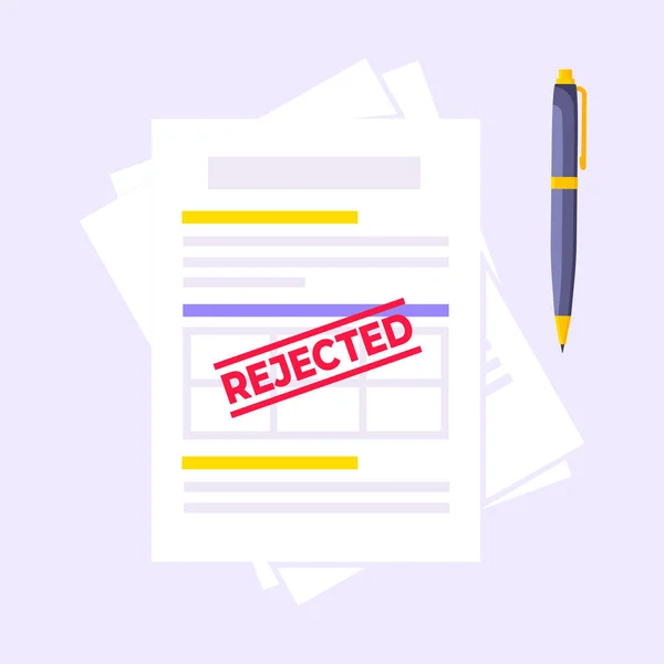 Formulário de crédito ou empréstimo rejeitado com arquivo e formulário de pedido nele, folhas de papel isoladas em fundo azul claro. — Vetor de Stock