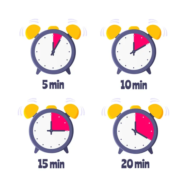 Minutes countdown on analog clock face flat style design vector illustration icon set isolated on white background. — стоковый вектор