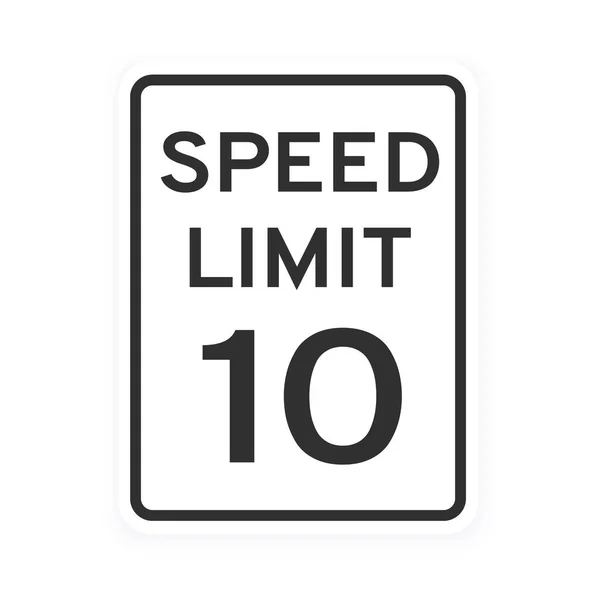Limite di velocità 10 icona del traffico stradale segno stile piatto disegno vettoriale illustrazione. — Vettoriale Stock