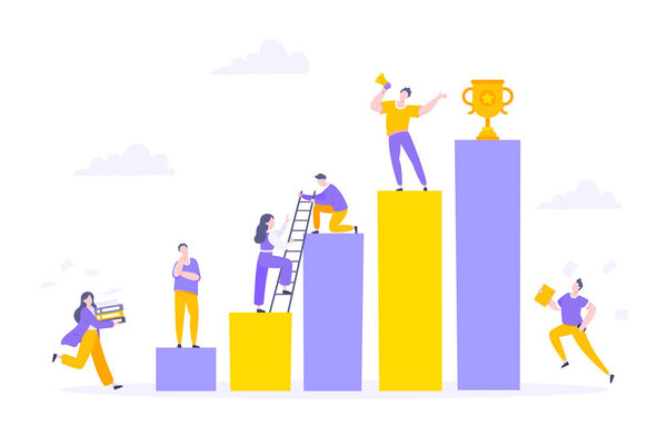 Подъем по карьере и поддержка с помощью помощи руки бизнес-концепции плоский стиль дизайн векторной иллюстрации.