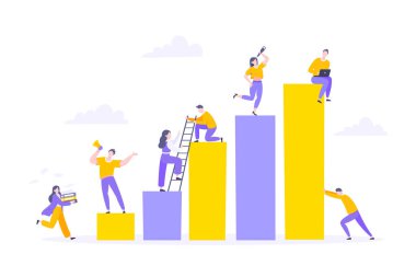 Düz stil tasarım vektör illüstrasyonuna yardımcı bir el işi kavramı vererek kariyer tırmanışı ve destek.