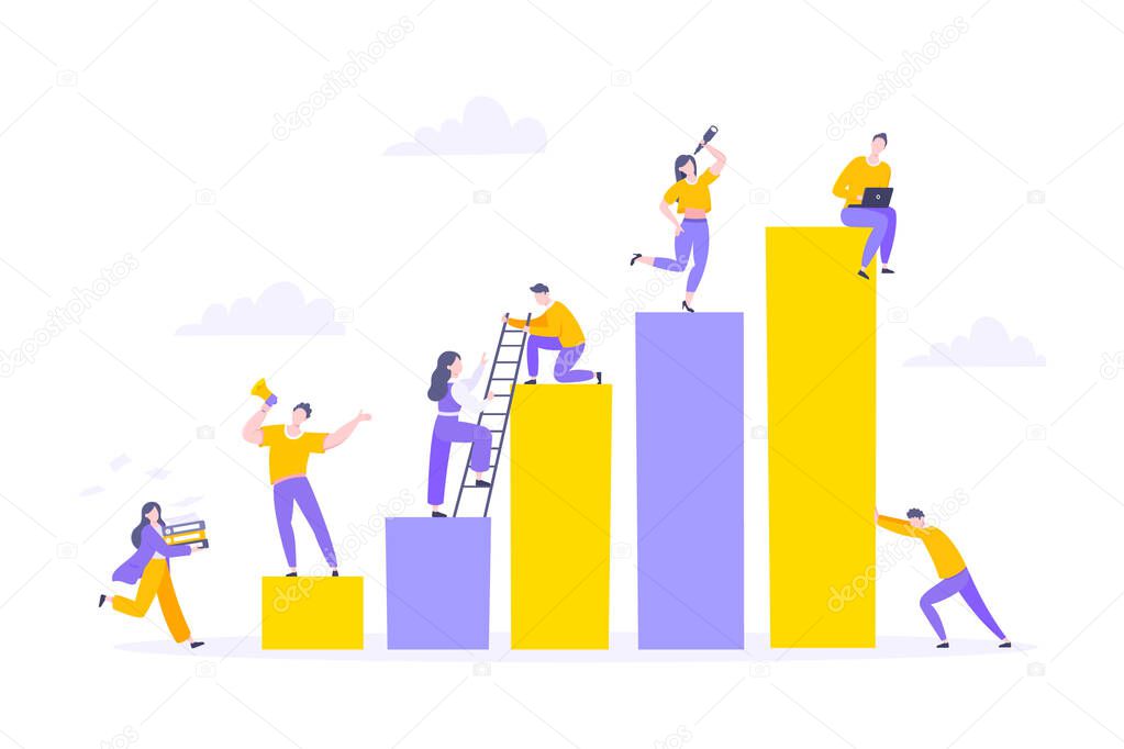 Career climbing and supporting with giving a helping hand business concept flat style design vector illustration.
