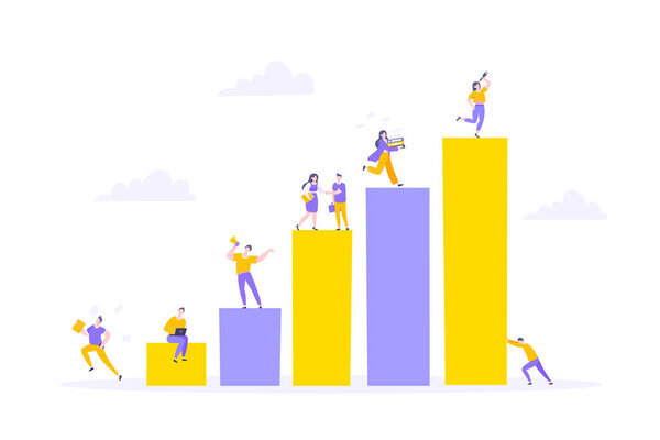 Подъем по карьере и поддержка с помощью помощи руки бизнес-концепции плоский стиль дизайн векторной иллюстрации.