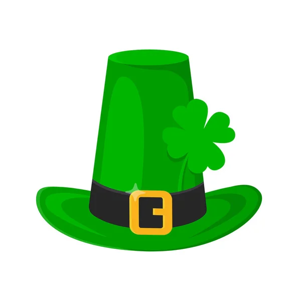 Saint Patrick Day leprechaun green hat with shamrock clover leaf icon. — Stock Vector