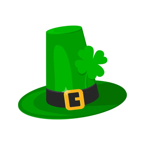 Chapeau Saint Patrick leprechaun vert avec trèfle trèfle icône feuille. — Image vectorielle