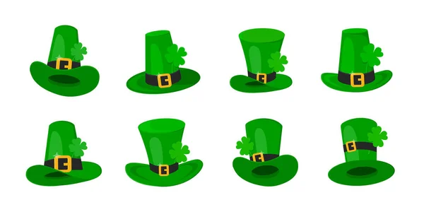 Saint Patrick Day kabouter groene hoed set. — Stockvector