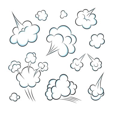 Smelling pop art comic book cartoon fart cloud flat style design vector illustration set. clipart