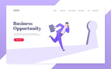 Anahtar deliğiyle iş fırsatı kavramı ve kariyer potansiyeline koşan hırslı bir kadın..