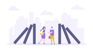 Domino etkisi veya iş esnekliği metaforu vektör illüstrasyon kavramı.