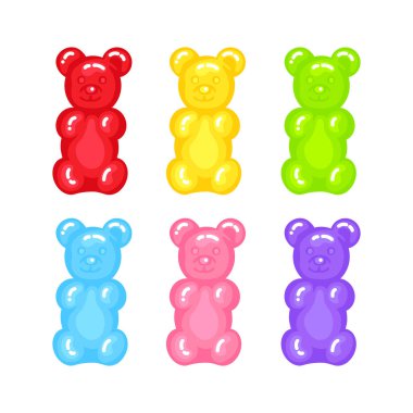 Jelibon jöle şeker seti ve muhteşem bir tat, düz stil tasarım çizimi..