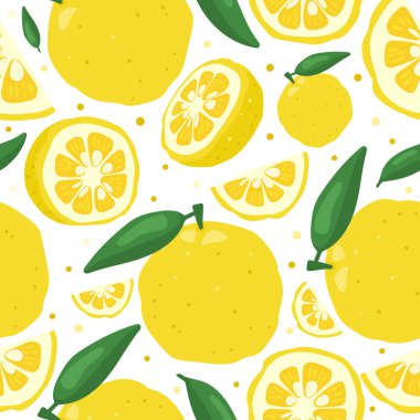 Yuzu Japon Citron meyvesi dikişsiz desenli vektör çizimi beyaz arka planda izole edildi.