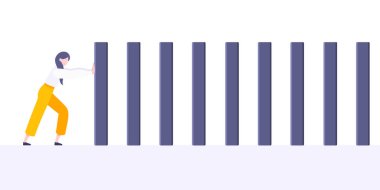 İş dayanıklılığı veya domino etkisi metafor vektör illüstrasyon kavramı.