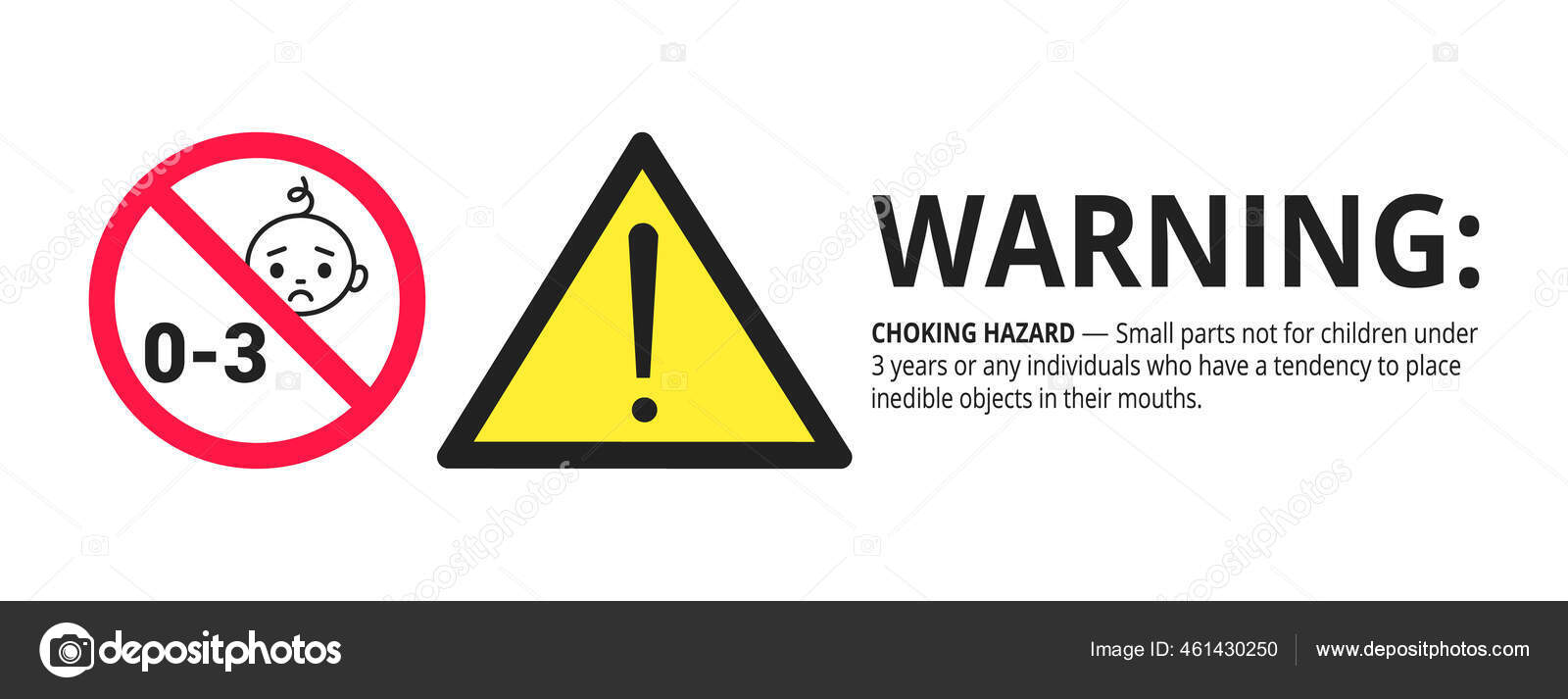 3 세 미만의 어린이에게는 금지 된 표지판 스티커를 선택하는 것은 바람직하지 않다 스톡 벡터 - ©MironovKonstantin  461430250, image size:1600x713