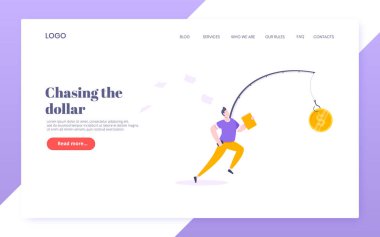 Fare yarışı ve para tuzağı iş konsepti. İş adamı dolarlar peşinde koşuyor..