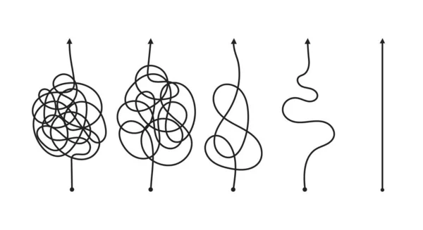 Caos simplificação, resolução de problemas e solução de negócios busca desafio conceito conjunto ilustração vetorial. — Vetor de Stock