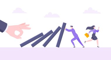 İş dayanıklılığı veya domino etkisi metafor vektör illüstrasyonu.