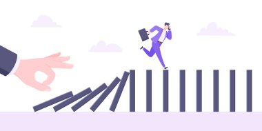 Domino etkisi veya ticari korkaklık metaforu vektör çizimi kavramı.