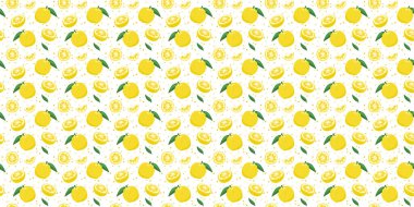 Yuzu Japon Citron meyvesi dikişsiz desenli vektör çizimi beyaz arka planda izole edildi.
