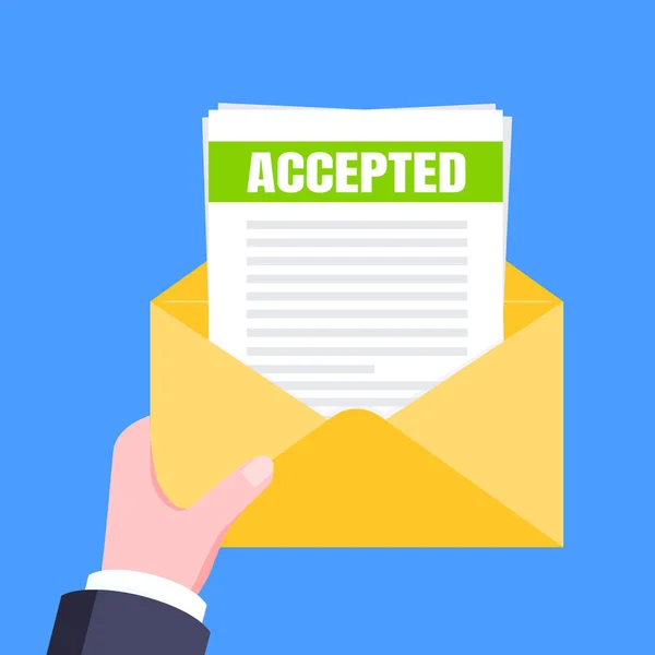 Hochschule oder Universität Akzeptanzschreiben mit Umschlag und Papierblättern Dokument E-Mail. — Stockvektor