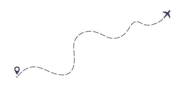Αεροπλάνο διακεκομμένη γραμμή διαδρομή επίπεδη σχεδίαση διανυσματική απεικόνιση απομονωμένη σε λευκό φόντο. — Διανυσματικό Αρχείο