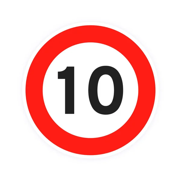 Tempolimit 10 Runde Verkehrszeichen Zeichen flachen Stil Design Vektor Illustration isoliert auf weißem Hintergrund. — Stockvektor