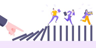 Domino etkisi veya ticari korkaklık metaforu vektör çizimi kavramı.