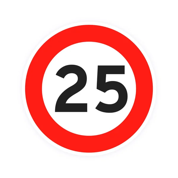 Speed limit 25 round road traffic icon sign flat style design vector illustration isolated on white background. — Stock Vector