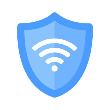Kablosuz kalkan VPN Wi-Fi simgesi düz tasarım vektör çizimi.