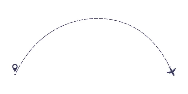 Repülőgép szaggatott vonal útvonal lapos stílusú design vektor illusztráció elszigetelt fehér háttér. — Stock Vector