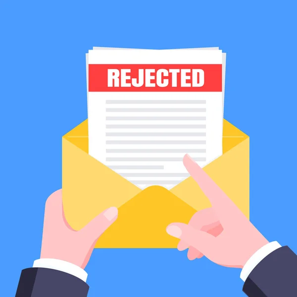 Colegio o universidad rechazan carta con sobre y hojas de papel documento de correo electrónico. — Vector de stock