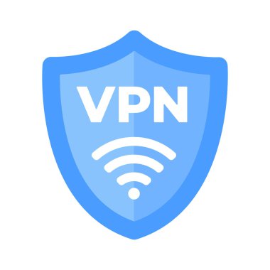Kablosuz kalkan VPN Wi-Fi simgesi düz tasarım vektör çizimi.